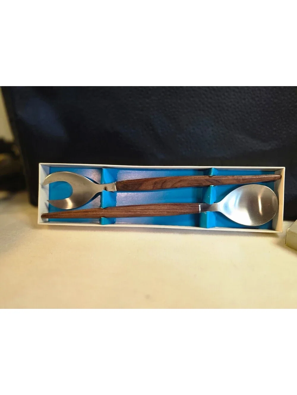 Vintage Northland Oneida S2 81/W Stainless Steel Wood Handle Salad Server Set